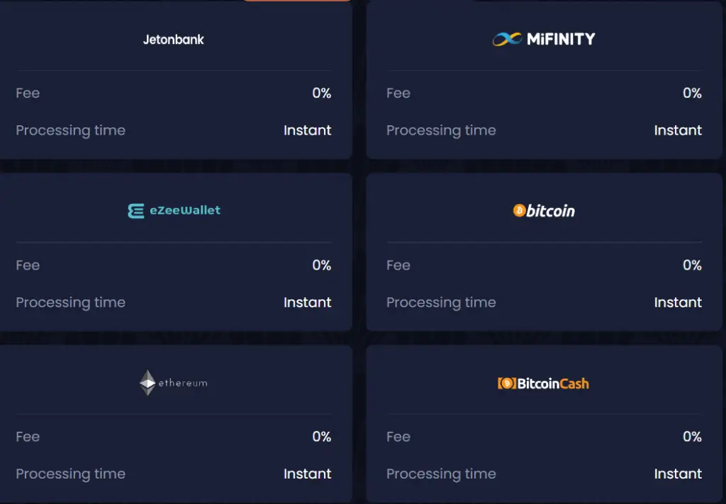 Payment options in GreatSpin Casino