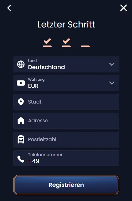 Letzter Schritt - GreatSpin login